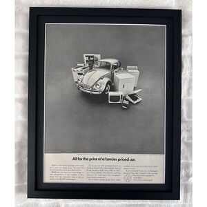 Framed 1967 Volkswagen VW Beetle Print Car Ad "All for price of a fancier car"